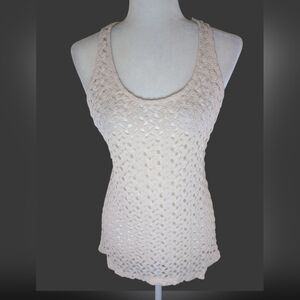 Pretty Rebellious Women M Ivory Tank Top Cami Crochet Boho Open Knit Racer back